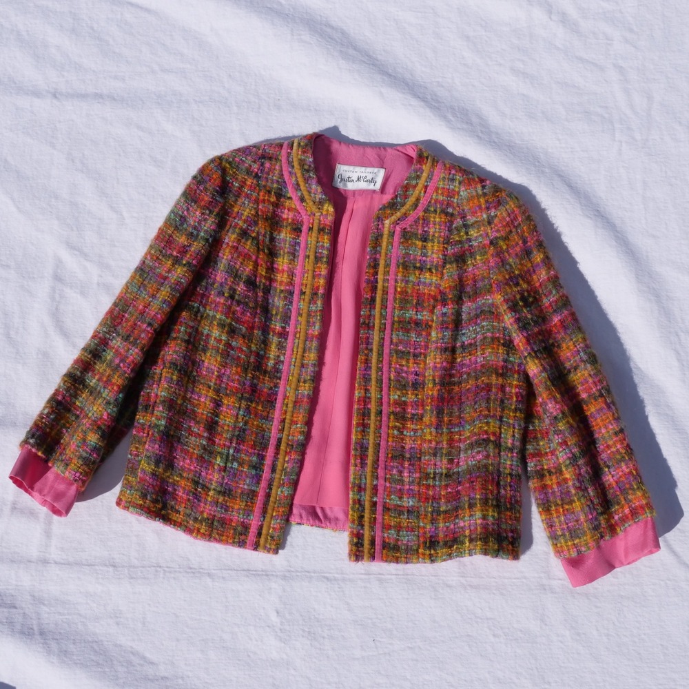 Gorgeous vintage 50s/60s Justin McCarty bespoke pastel tweed cropped jacket